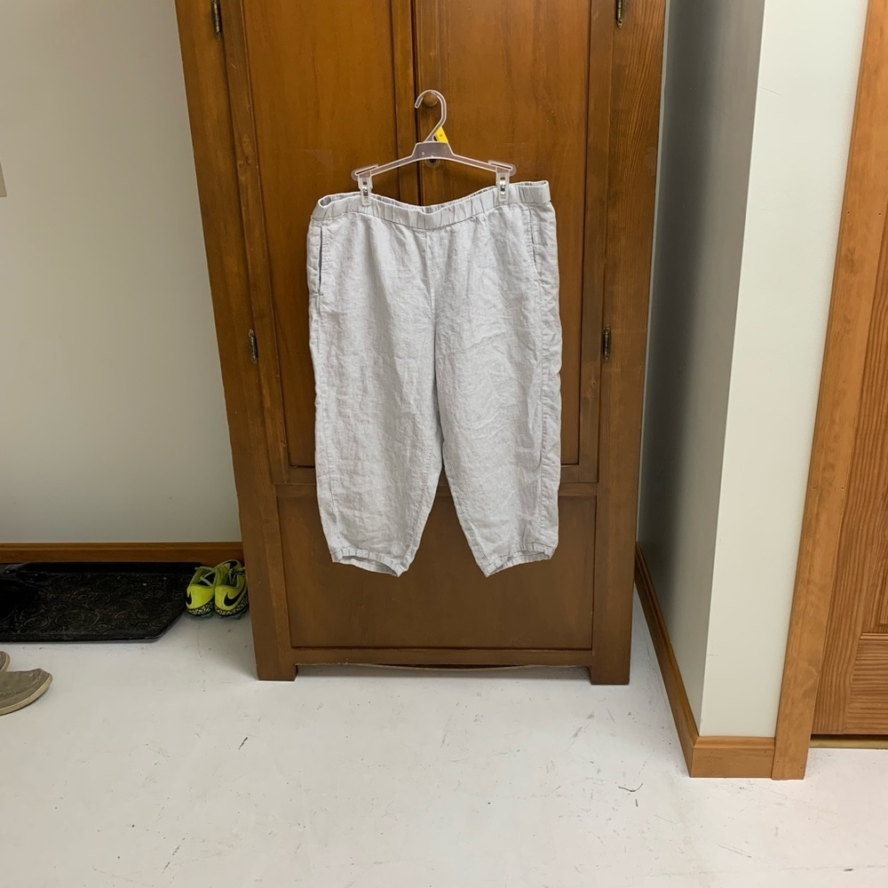 J.Jill love linen grey 💯 linen crop capri pants large 19 inseam elastic waist